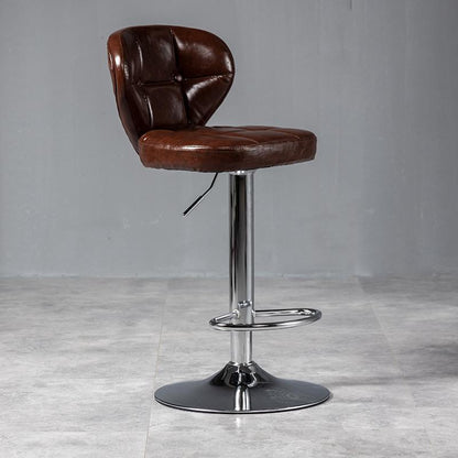 Modern Minimalist Square Oiled Wax Leather Metal Bar Stool Backrest Armless For Dining Room