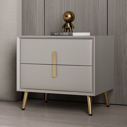 Modern Luxury Rectangular Solid Wood Microfiber Leather Hardware Nightstand 2-Drawer For Bedroom