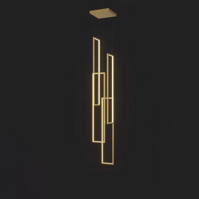 ثريا LED بتصميم عصري بسيط مصنوعة من الحديد والألومنيوم والسيليكا على شكل مربع مستطيل للسقف للسلالم