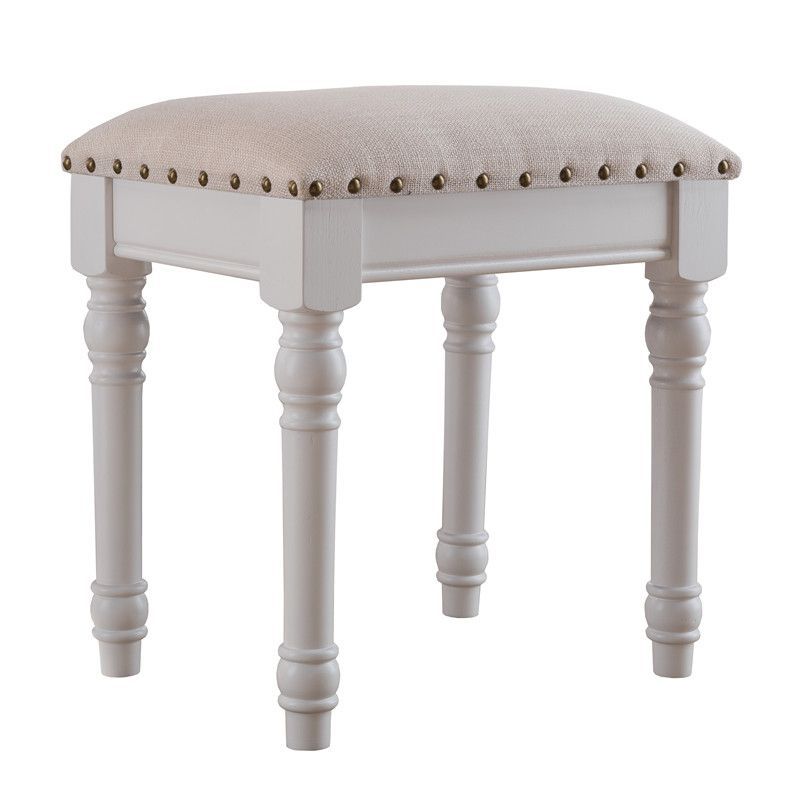 Contemporary Scandinavian Square Linen Faux Leather Solid Wood Vanity Stool Backless Armless For Bedroom