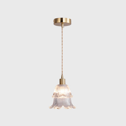 Contemporary Luxury Antique Brass Flower Glass Design 1-Light Pendant Light For Living Room