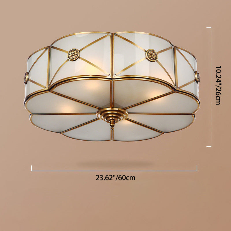Traditional European Flower Petal Copper Glass 3/4/6 Light Flush Mount Ceiling Light For Living Room