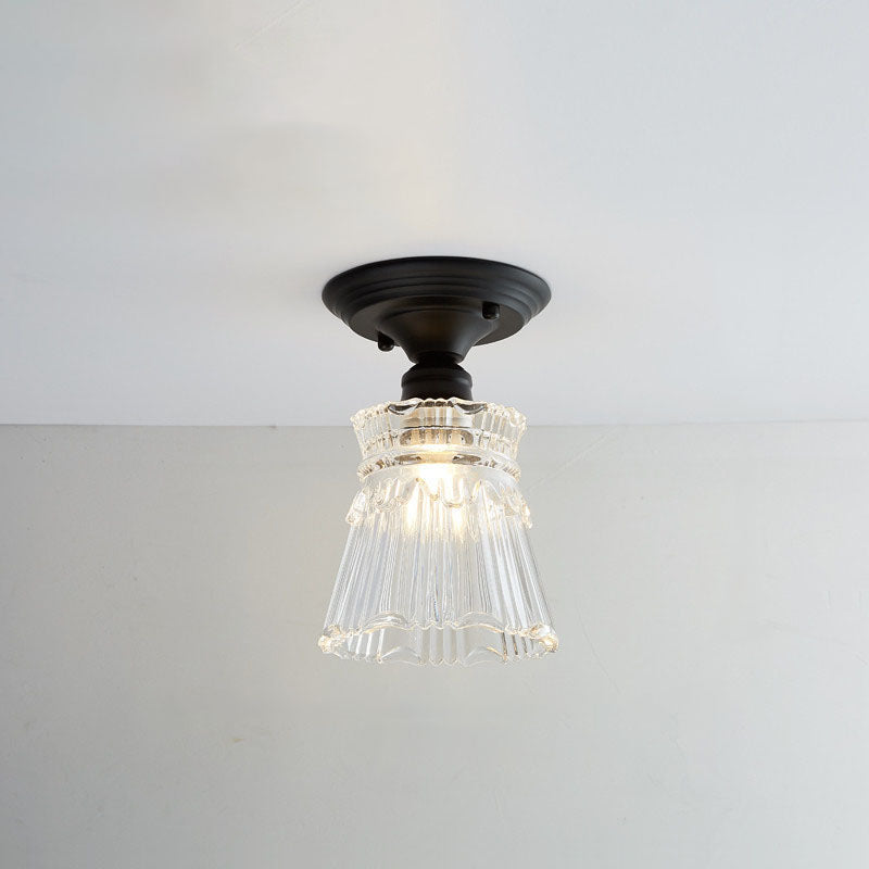 Nordic Vintage Glass Floral Round Geometry 1-Light Semi-Flush Mount Ceiling Light
