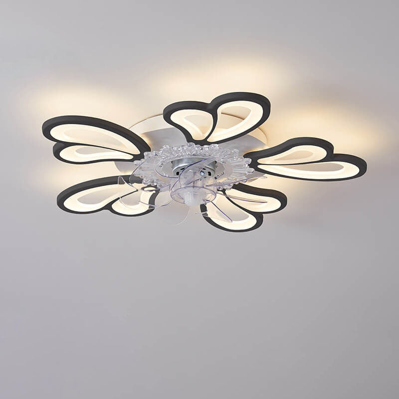 مروحة سقف LED مثبتة على شكل قلب مصنوعة من الحديد والأكريليك والبلاستيك بتصميم إسكندنافي حديث وبسيط 