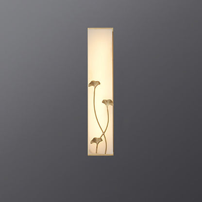 Traditional Chinese Copper Marble Cubic Bamboo Leaf Lotus Flower Ginkgo Biloba LED Wall Sconce Lamp For Bedside