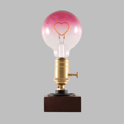Contemporary Retro Square Base Elliptical Bulb Aluminium Copper Walnut 1-Light Table Lamp For Bedside