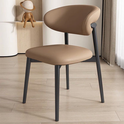 Contemporary Nordic Square Nappa Leather Metal Frame Dining Chair Backrest Armless For Dining Room