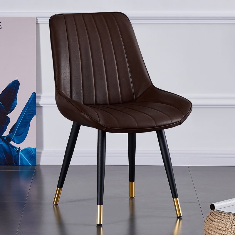 Modern Luxury Square Curved Faux Leather Metal Dining Chair Backrest Armless For Dining Room