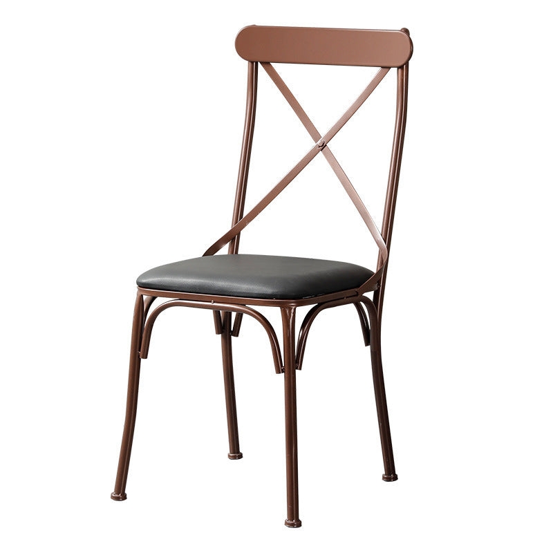 Contemporary Industrial PU Leather Wood Iron Square X Shape Back Dining Chair & Table Set For Dining Room