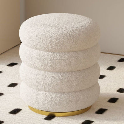 Modern Minimalist Cylinder Lambswool Fabric Metal Vanity Stool 1-Storage For Bedroom
