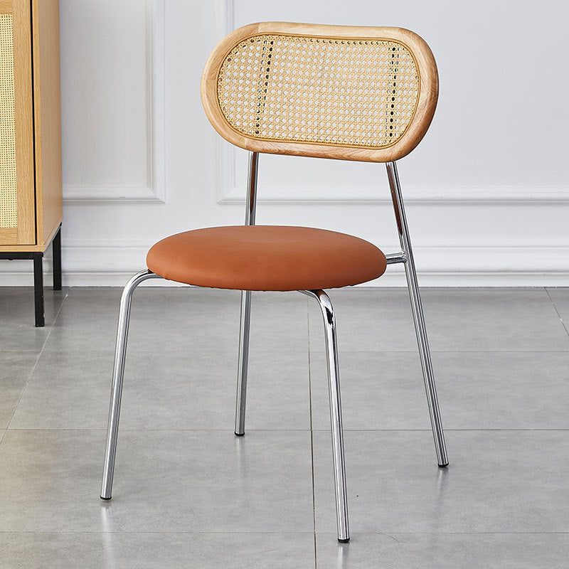 Traditional Vintage Rattan Weaving Round Arc Dining Chair Backrest Armless For Dining Room