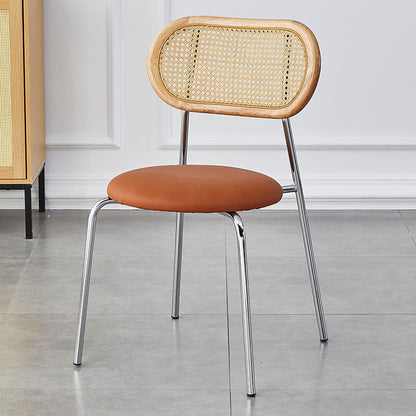 Traditional Vintage Rattan Weaving Round Arc Dining Chair Backrest Armless For Dining Room