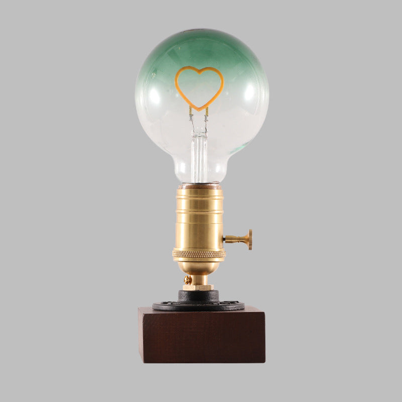 Contemporary Retro Square Base Elliptical Bulb Aluminium Copper Walnut 1-Light Table Lamp For Bedside