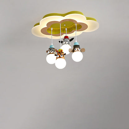 Modern Art Deco Cartoon Clouds Glass Iron LED Flush Mount Ceiling Light For Living Room