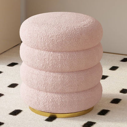 Modern Minimalist Cylinder Lambswool Fabric Metal Vanity Stool 1-Storage For Bedroom