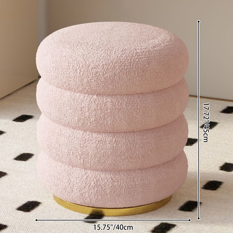 Modern Minimalist Cylinder Lambswool Fabric Metal Vanity Stool 1-Storage For Bedroom