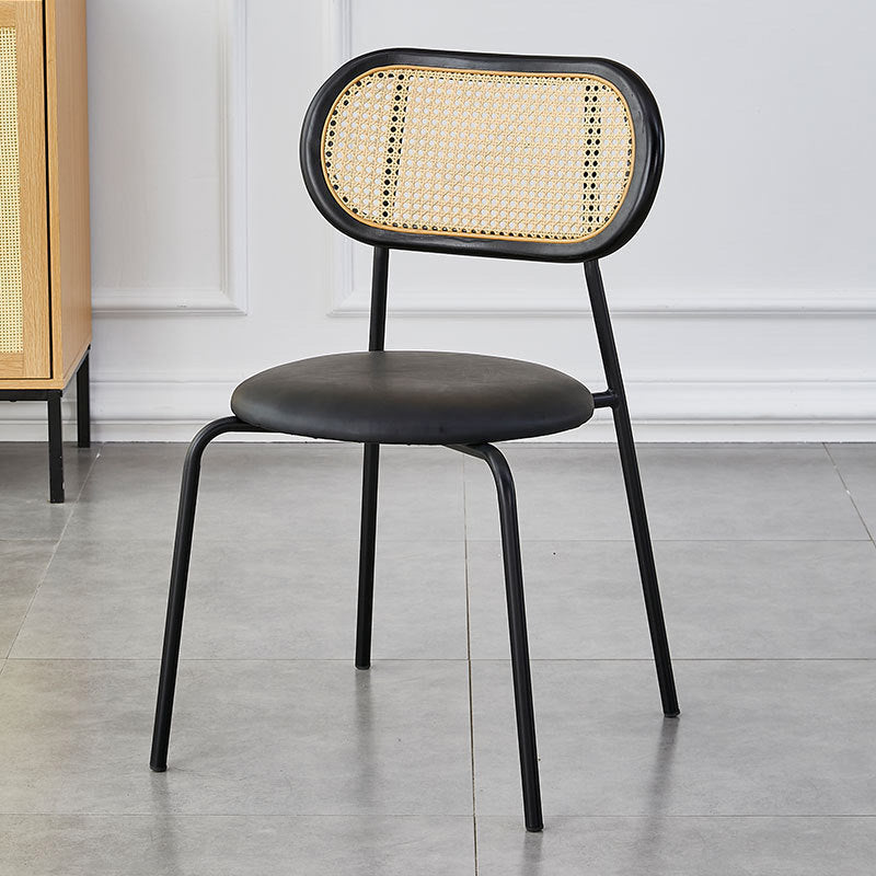 Traditional Vintage Rattan Weaving Round Arc Dining Chair Backrest Armless For Dining Room