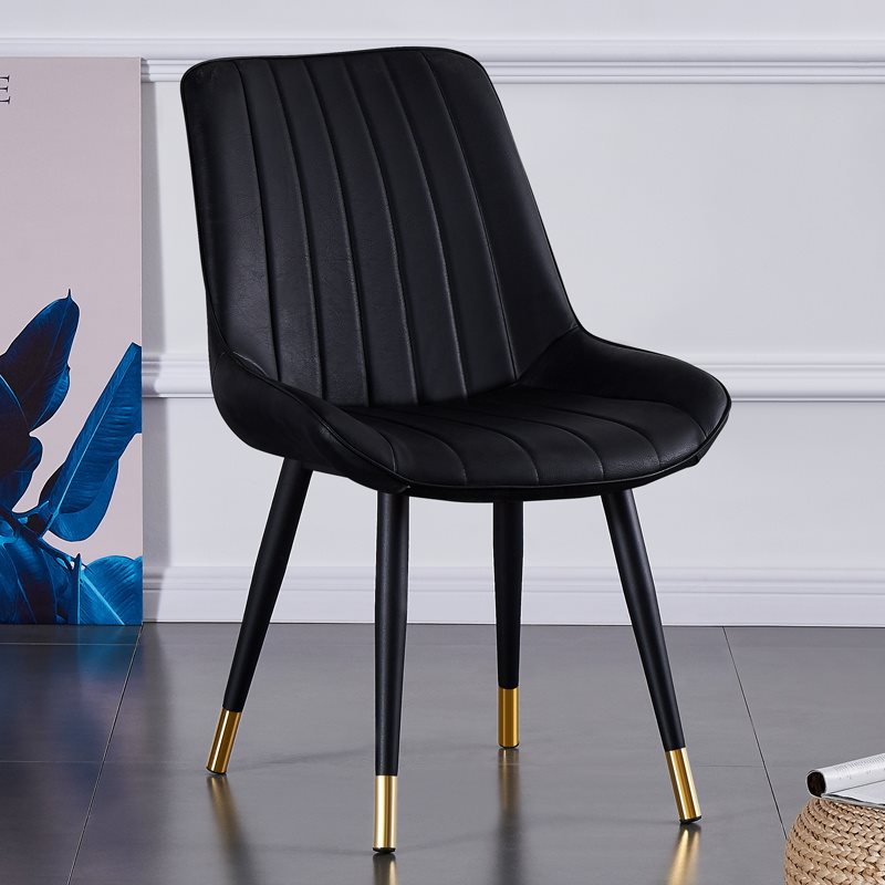 Modern Luxury Square Curved Faux Leather Metal Dining Chair Backrest Armless For Dining Room