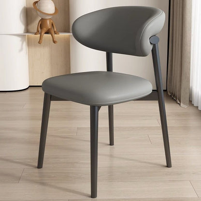 Contemporary Nordic Square Nappa Leather Metal Frame Dining Chair Backrest Armless For Dining Room
