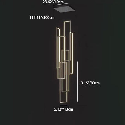 ثريا LED بتصميم عصري بسيط مصنوعة من الحديد والألومنيوم والسيليكا على شكل مربع مستطيل للسقف للسلالم
