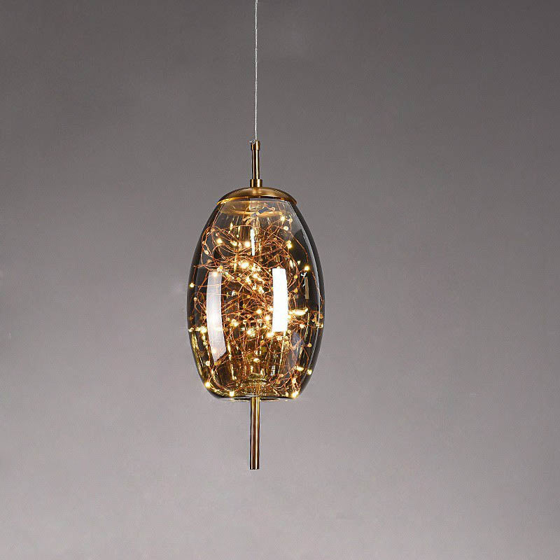Contemporary Scandinavian Cylinder Oval Glass 1-Light Pendant Light For Bedroom