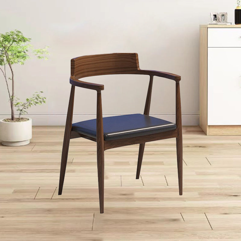 Modern Simplicity Wood PU Leather Sponge Square Arch Dining Chair Backrest Armrest For Dining Room