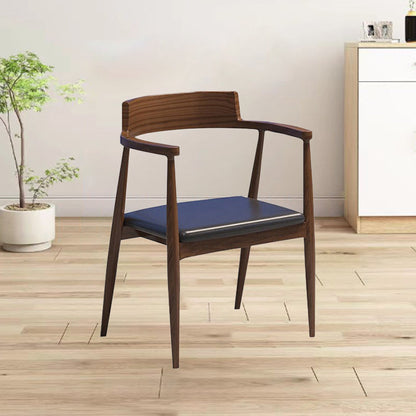 Modern Simplicity Wood PU Leather Sponge Square Arch Dining Chair Backrest Armrest For Dining Room