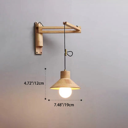 Contemporary Retro Wood Conic Bowl 1-Light Wall Sconce Lamp For Bedside
