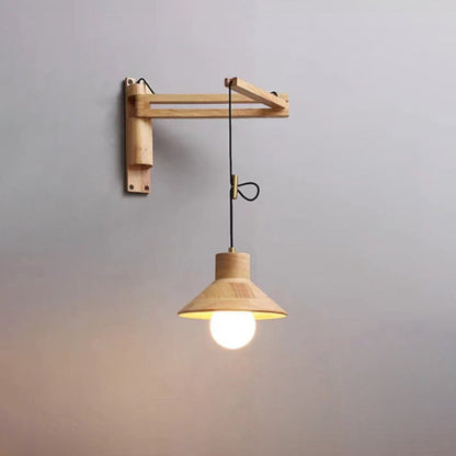 Contemporary Retro Wood Conic Bowl 1-Light Wall Sconce Lamp For Bedside