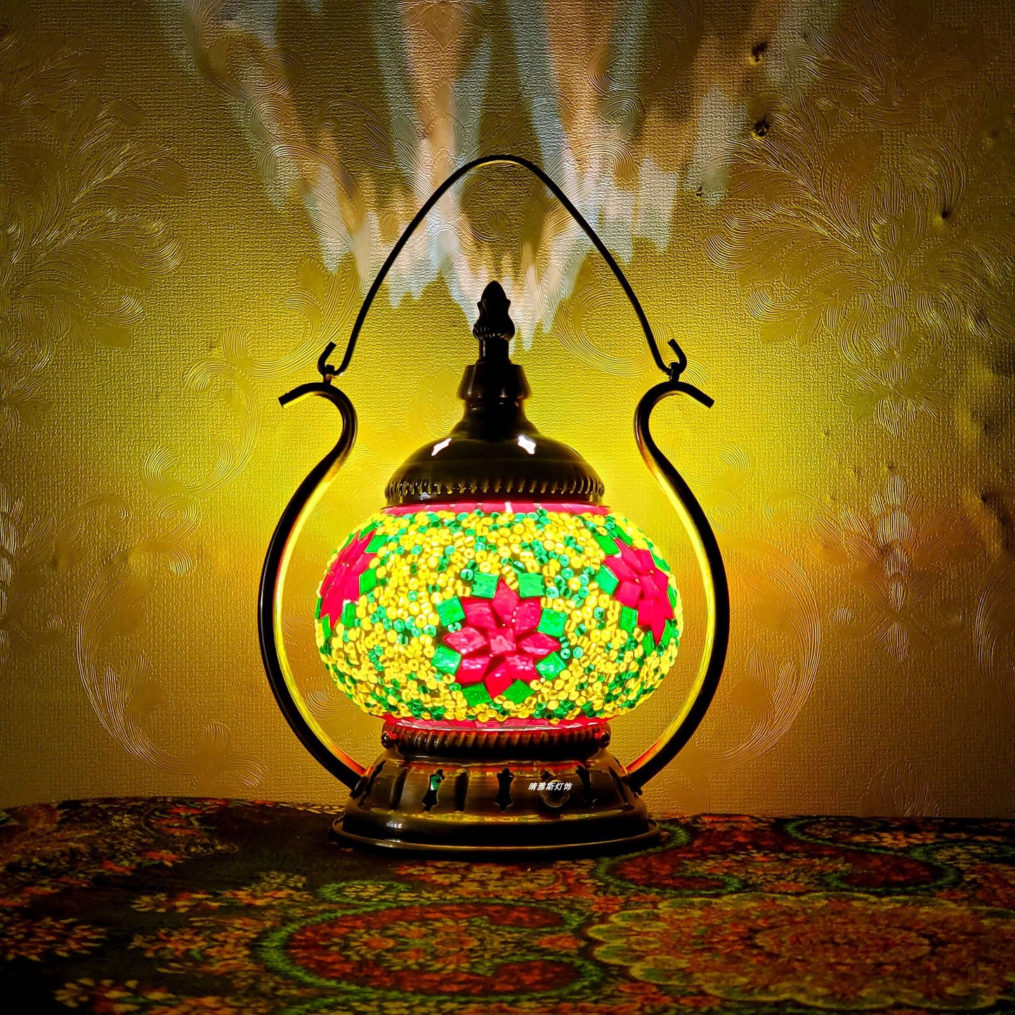 Moroccan Stained Glass Round Pot USB Rechargeable LED Portable Table Lamp