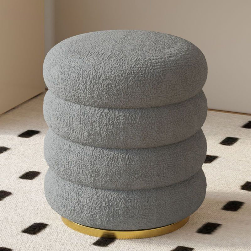 Modern Minimalist Cylinder Lambswool Fabric Metal Vanity Stool 1-Storage For Bedroom