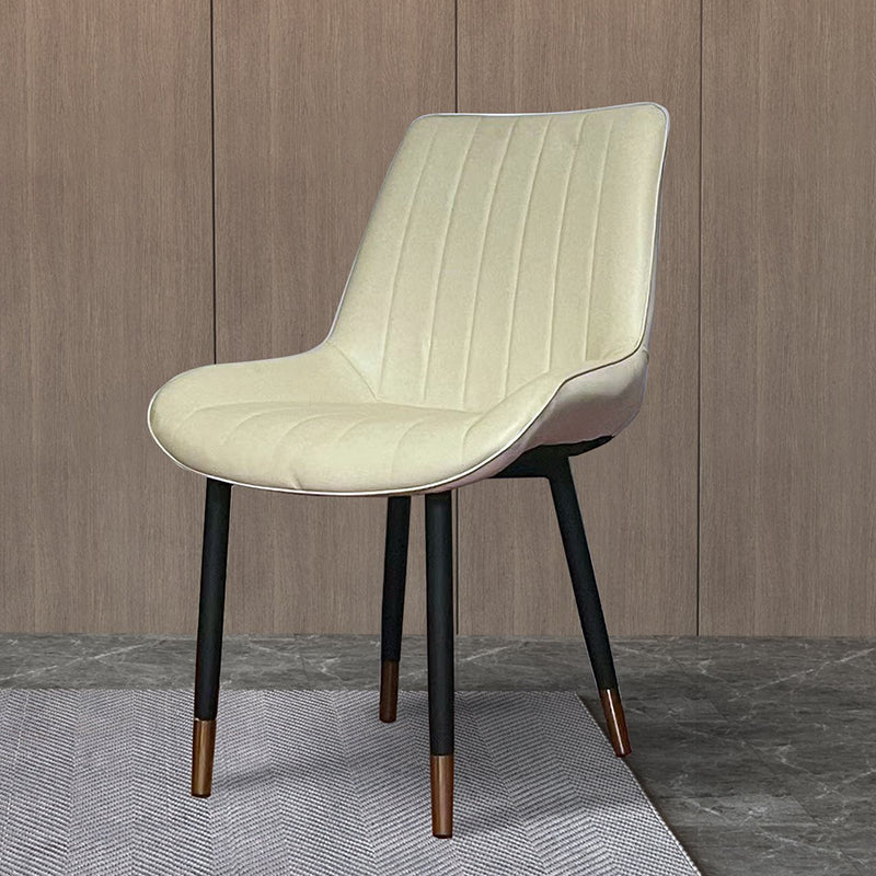 Modern Luxury Square Curved Faux Leather Metal Dining Chair Backrest Armless For Dining Room