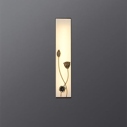 Traditional Chinese Copper Marble Cubic Bamboo Leaf Lotus Flower Ginkgo Biloba LED Wall Sconce Lamp For Bedside