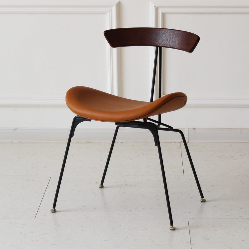 Contemporary Industrial Ant Arch Wood Rebar PU Leather Fabric Sponge Dining Chair Backrest For Dining Room