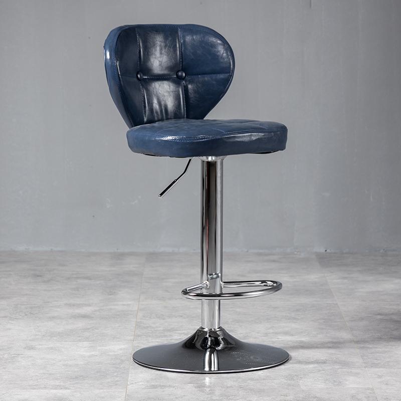 Modern Minimalist Square Oiled Wax Leather Metal Bar Stool Backrest Armless For Dining Room