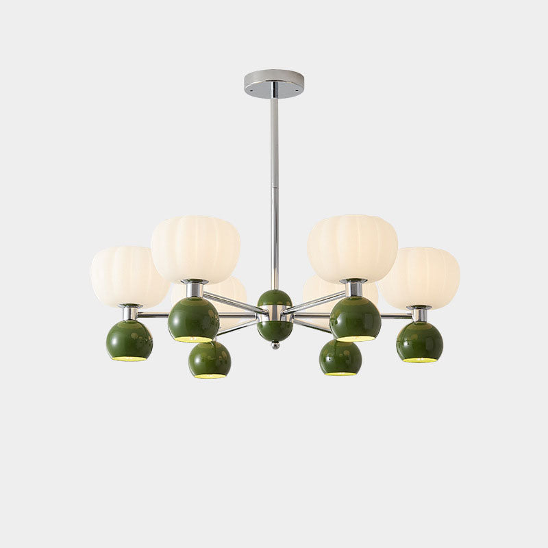 Traditional French Pastoral Iron Frame Pumpkin Acrylic 3/6/8-Light Chandelier For Living Room