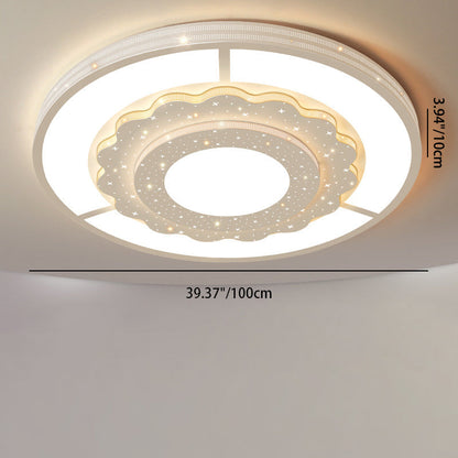 現代的なシンプルさ、星空装飾、花の縁取り、アクリルラウンドシェード、リビングルーム用LEDフラッシュマウントシーリングライト
