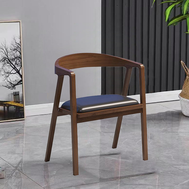 Modern Simplicity Wood PU Leather Sponge Square Arch Dining Chair Backrest Armrest For Dining Room