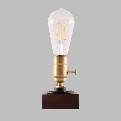 Contemporary Retro Square Base Elliptical Bulb Aluminium Copper Walnut 1-Light Table Lamp For Bedside