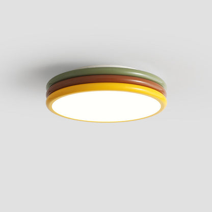 現代的でクリエイティブな鉄製アクリル製ラウンドハンバーガーLEDフラッシュマウントシーリングライト寝室用