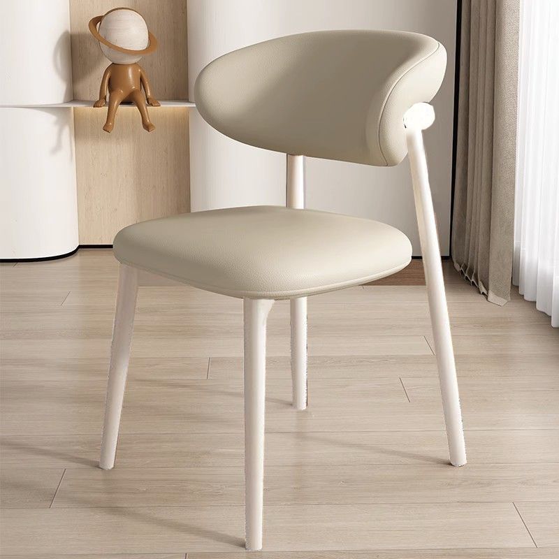 Contemporary Nordic Square Nappa Leather Metal Frame Dining Chair Backrest Armless For Dining Room