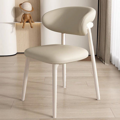 Contemporary Nordic Square Nappa Leather Metal Frame Dining Chair Backrest Armless For Dining Room