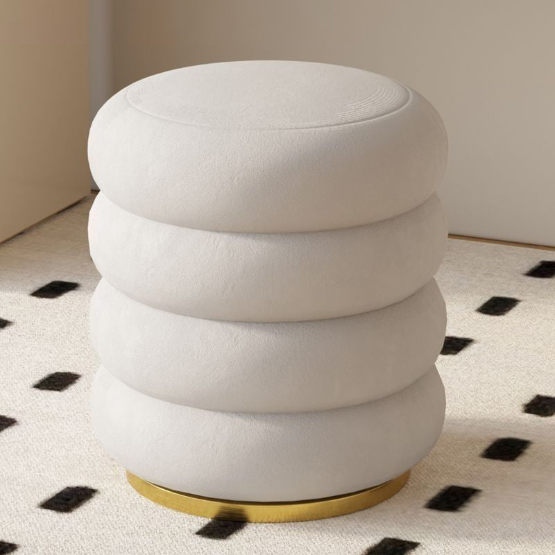 Modern Minimalist Cylinder Lambswool Fabric Metal Vanity Stool 1-Storage For Bedroom