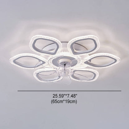 Scandinavian Modern Minimalist Flower Petals Iron Acrylic Plastic LED Flush Mount Ceiling Fan Light