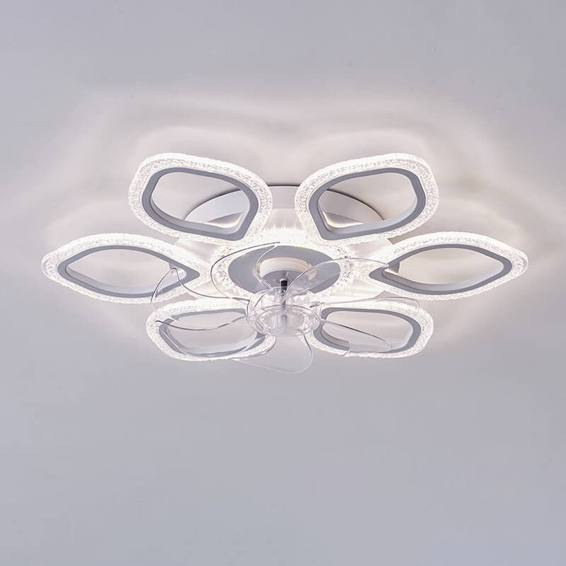 Scandinavian Modern Minimalist Flower Petals Iron Acrylic Plastic LED Flush Mount Ceiling Fan Light