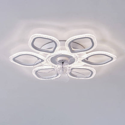 Scandinavian Modern Minimalist Flower Petals Iron Acrylic Plastic LED Flush Mount Ceiling Fan Light