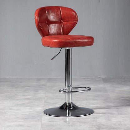 Modern Minimalist Square Oiled Wax Leather Metal Bar Stool Backrest Armless For Dining Room