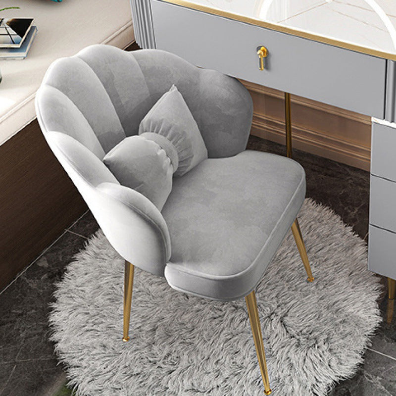 Contemporary Creative Petal Butterfly Knot Square Velvet Metal Vanity Stool Backrest Armless For Bedroom