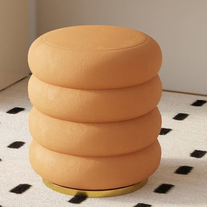 Modern Minimalist Cylinder Lambswool Fabric Metal Vanity Stool 1-Storage For Bedroom