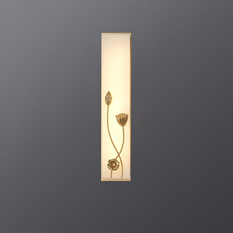 Traditional Chinese Copper Marble Cubic Bamboo Leaf Lotus Flower Ginkgo Biloba LED Wall Sconce Lamp For Bedside